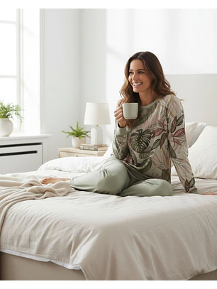 Pijama de mulher em algodão com decote redondo 