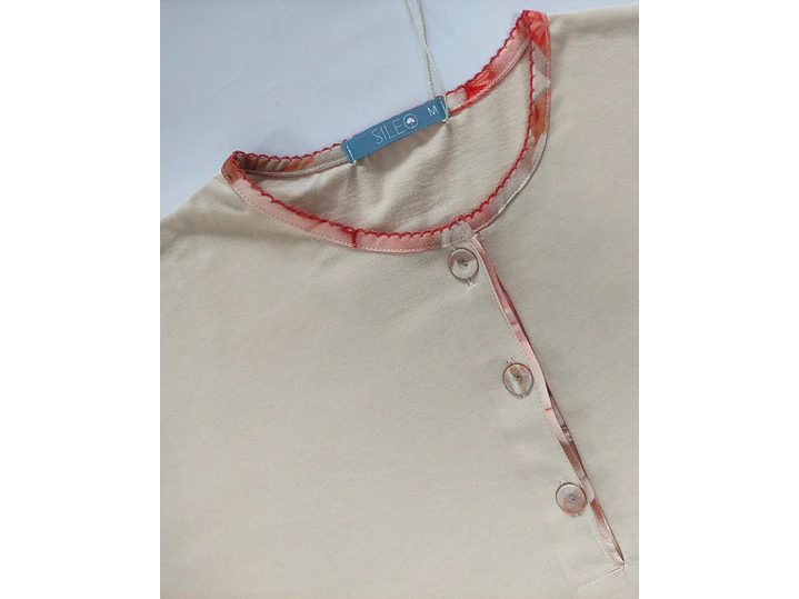 Pijama de Mulher 100% Algodão com Calção Corsário – beje com calção estampado 3