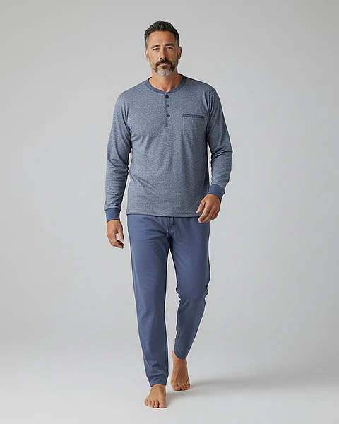 Pijama de homem em algodão - azul indigo