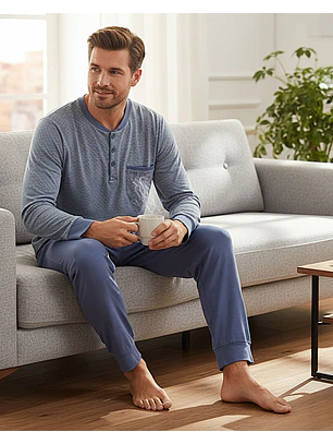 Pijama de homem em algodão - azul indigo