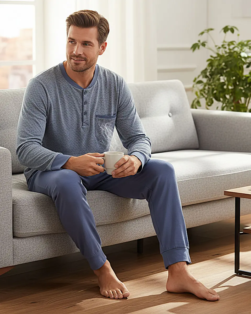 Pijama de homem em algodão - azul indigo 2