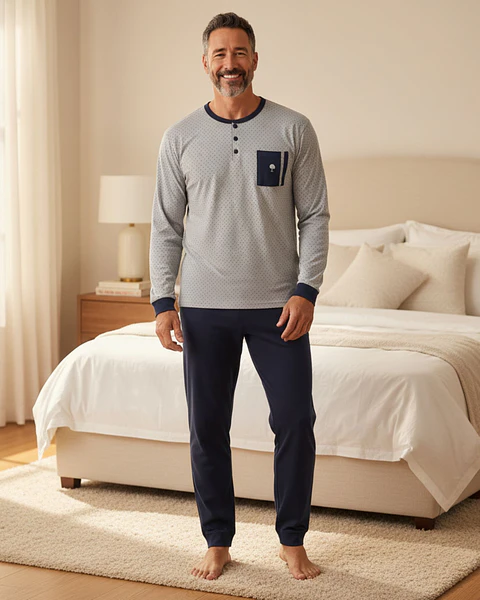Pijama de homem em algodão - cinza