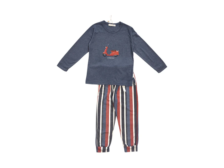 Pijama de Menino azul 100% Algodão com Scooter – Calças às Riscas | Fabricado em Portugal 3