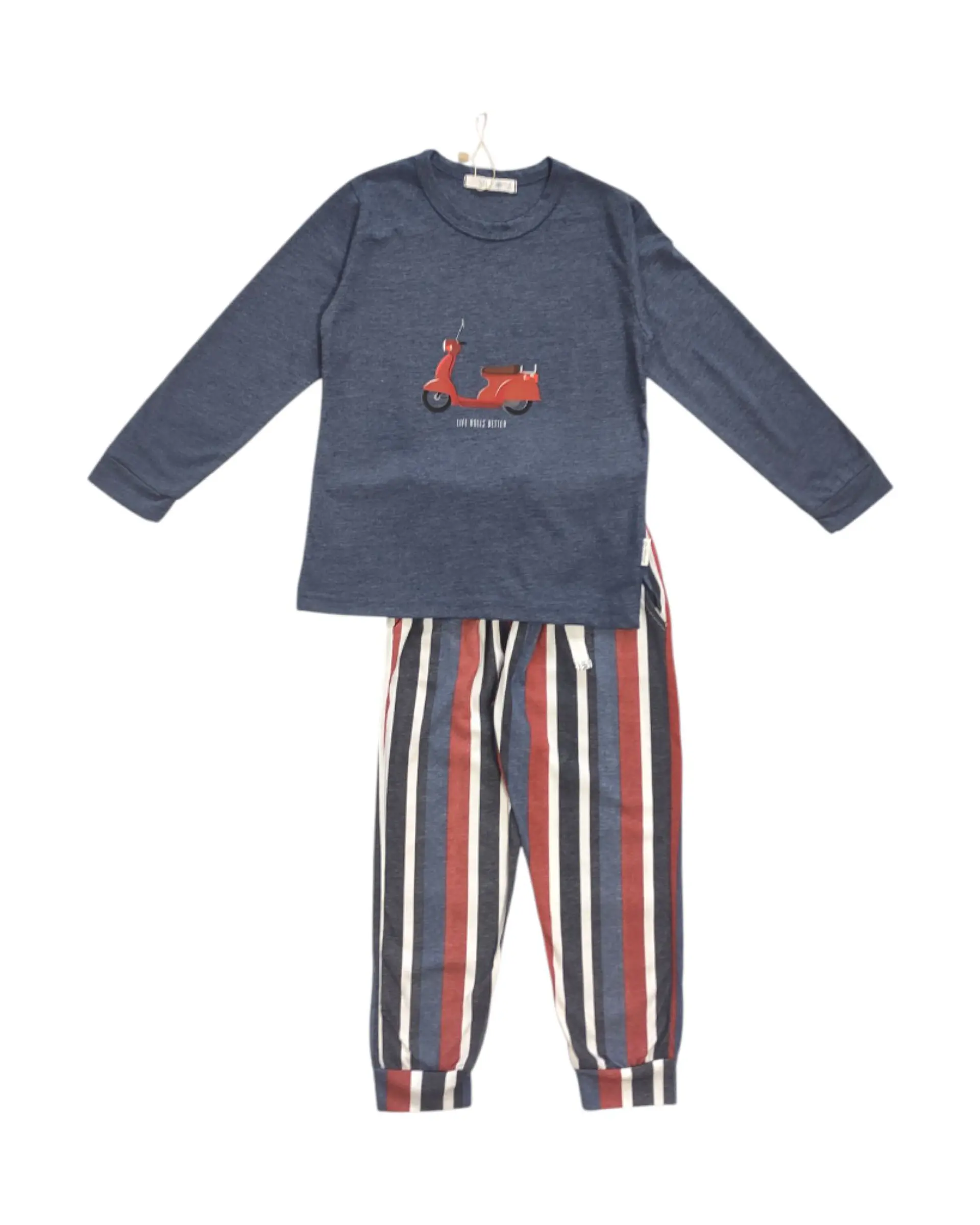 Pijama de Menino azul 100% Algodão com Scooter – Calças às Riscas | Fabricado em Portugal 3