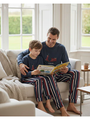 Pijama de Menino azul 100% Algodão com Scooter – Calças às Riscas | Fabricado em Portugal