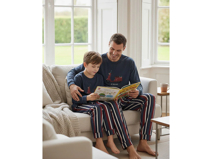 Pijama de Menino azul 100% Algodão com Scooter – Calças às Riscas | Fabricado em Portugal 2