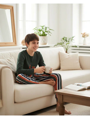 Pijama de Menino 100% Algodão com Scooter – Calças às Riscas | Fabricado em Portugal