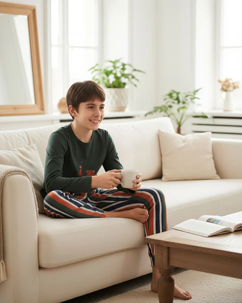 Pijama de Menino 100% Algodão com Scooter – Calças às Riscas | Fabricado em Portugal