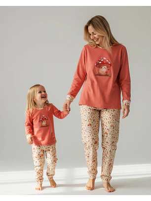 Pijama de Mulher em Algodão com Estampado de Cogumelos 