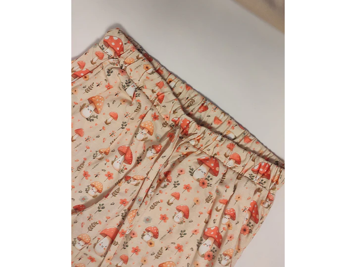 Pijama de Mulher em Algodão com Estampado de Cogumelos  - beje 4