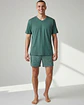 Pijama de homem em algodão verde jade - calção estampado - Thumbnail 1