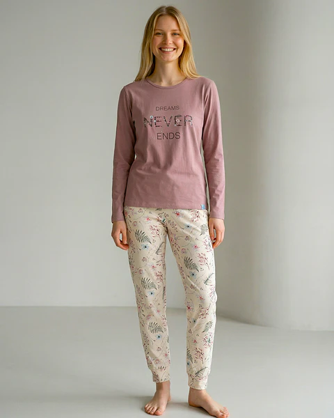 Pijama de Mulher Algodão Manga Comprida “Dreams Never Ends” com Calça Floral