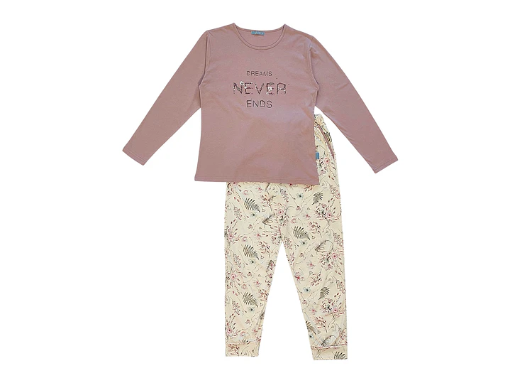 Pijama de Mulher Algodão Manga Comprida “Dreams Never Ends” com Calça Floral 4