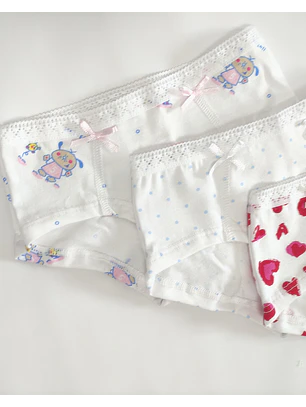 Cuecas Menina Pack 3 Estilo Boxer em Algodão | Sem Elástico na Perna