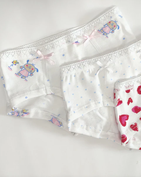 Cuecas Menina Pack 3 Estilo Boxer em Algodão | Sem Elástico na Perna