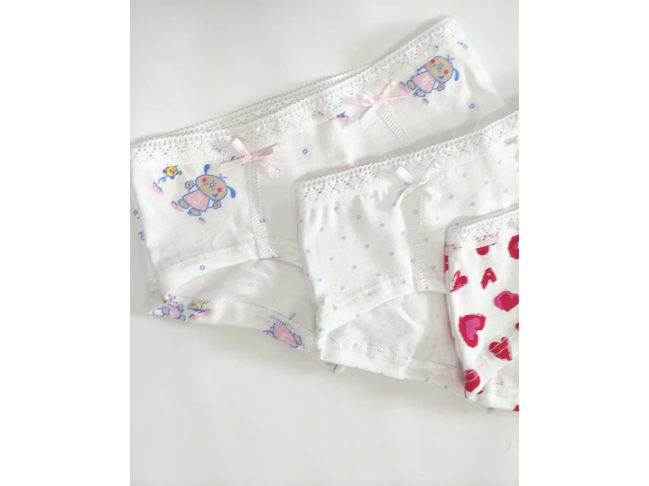 Cuecas Menina Pack 3 Estilo Boxer em Algodão | Sem Elástico na Perna 2