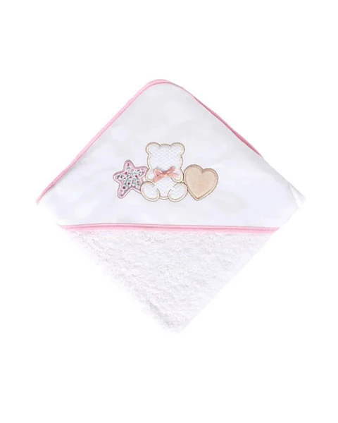 Toalha de banho para bebé com bordado de Urso e estrelas 80x80cm