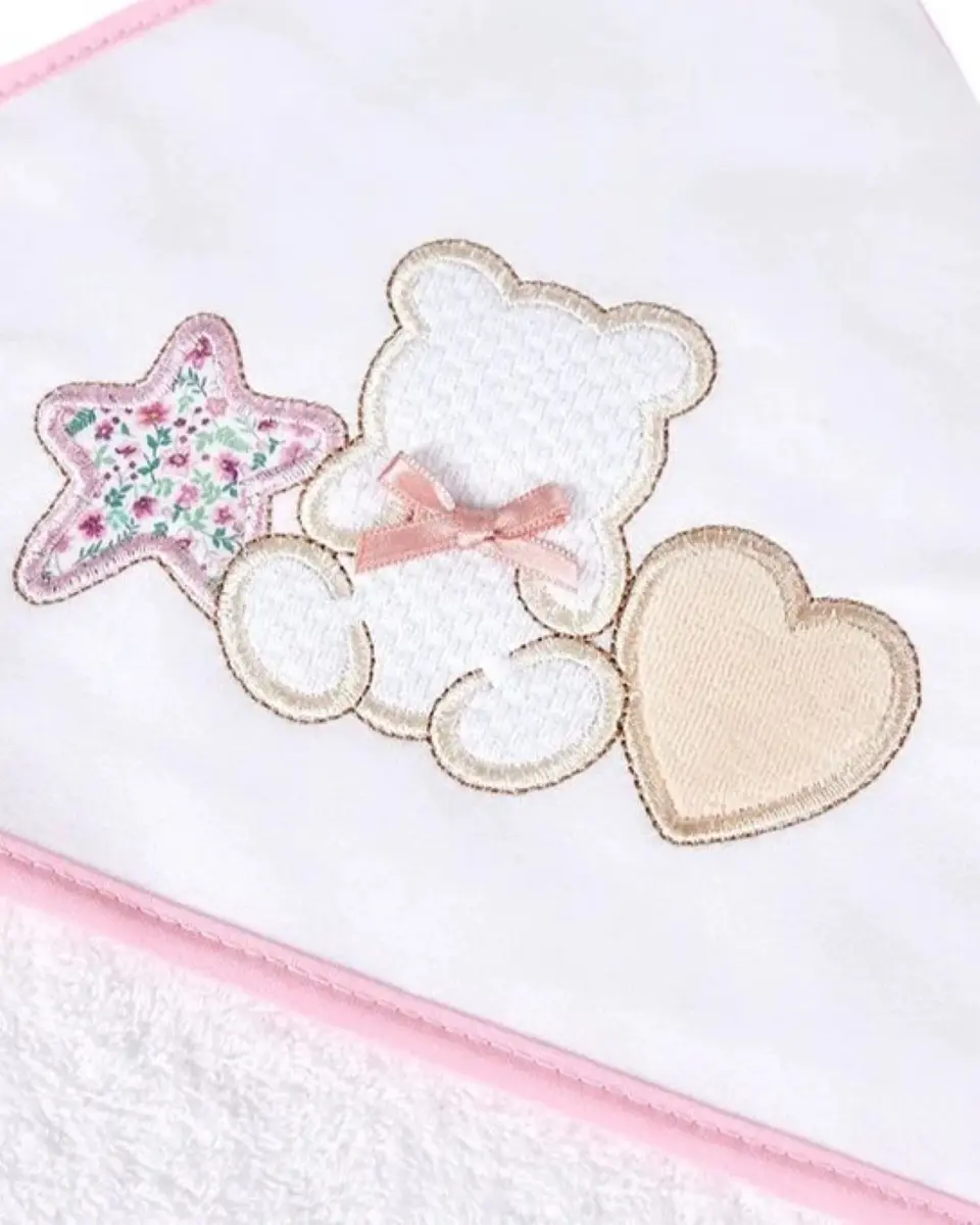 Toalha de banho para bebé com bordado de Urso e estrelas 4