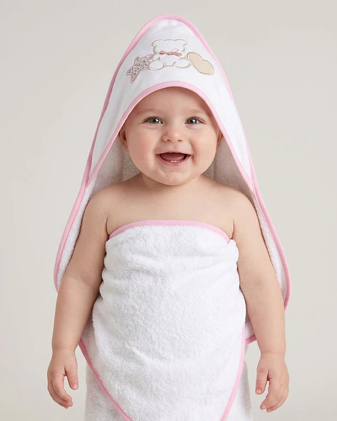 Toalha de banho para bebé com bordado de Urso e estrelas 80x80cm