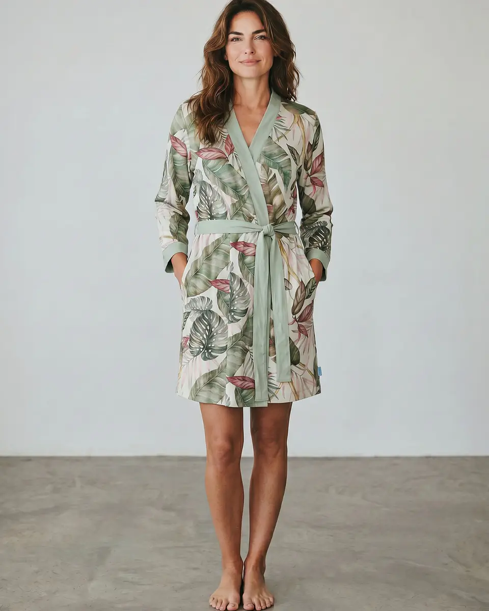 Robe de Traçar em Algodão Estampado Tropical com Bolsos e Cinto | Fabricado em Portugal 1