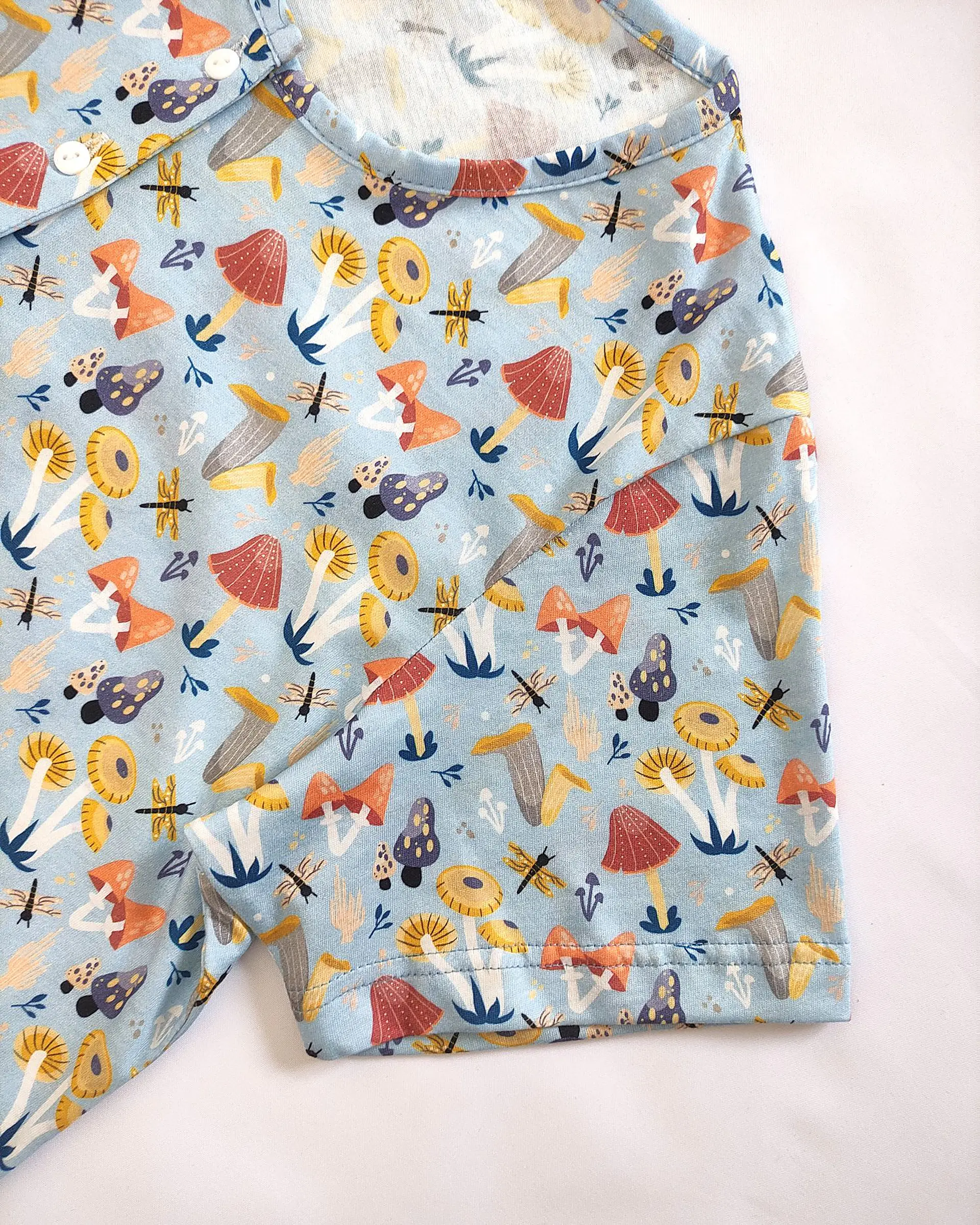 Camisa de Dormir Algodão com Abertura Frontal | Estampado Cogumelos Azul | Fabricado em Portugal 5