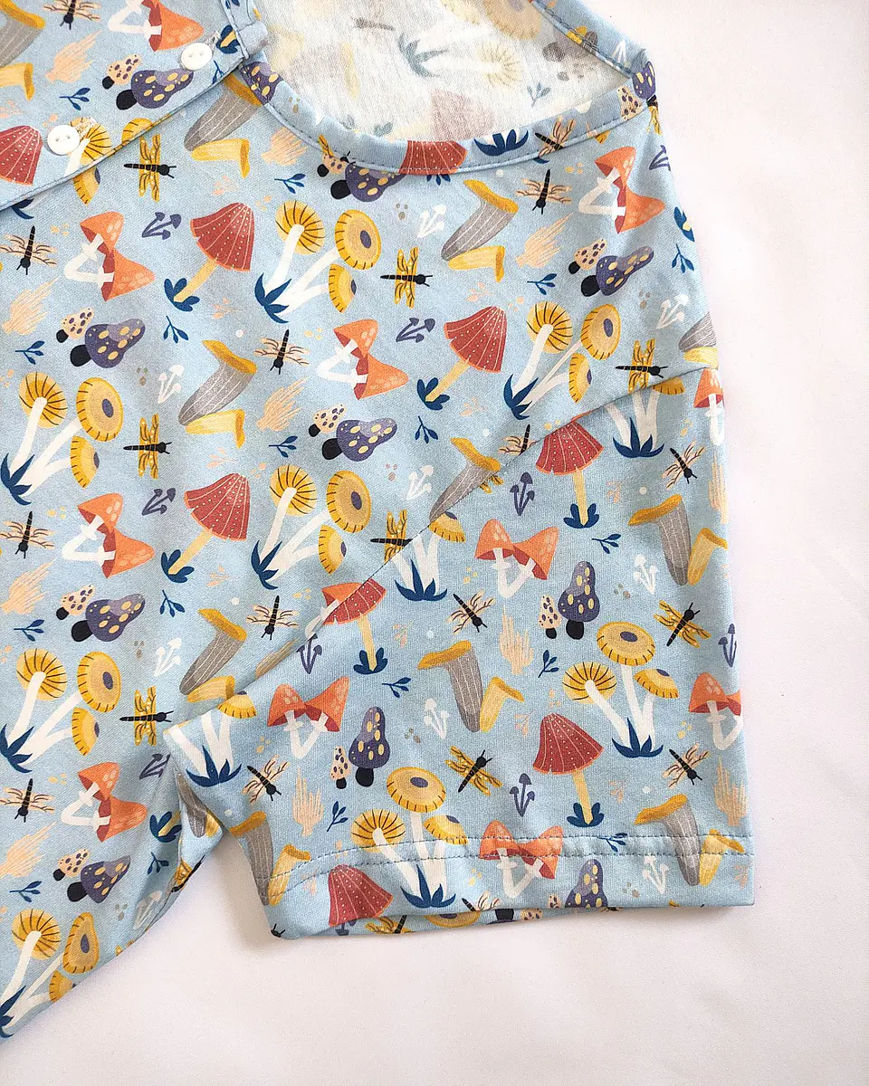 Camisa de Dormir Algodão com Abertura Frontal | Estampado Cogumelos Azul | Fabricado em Portugal 5