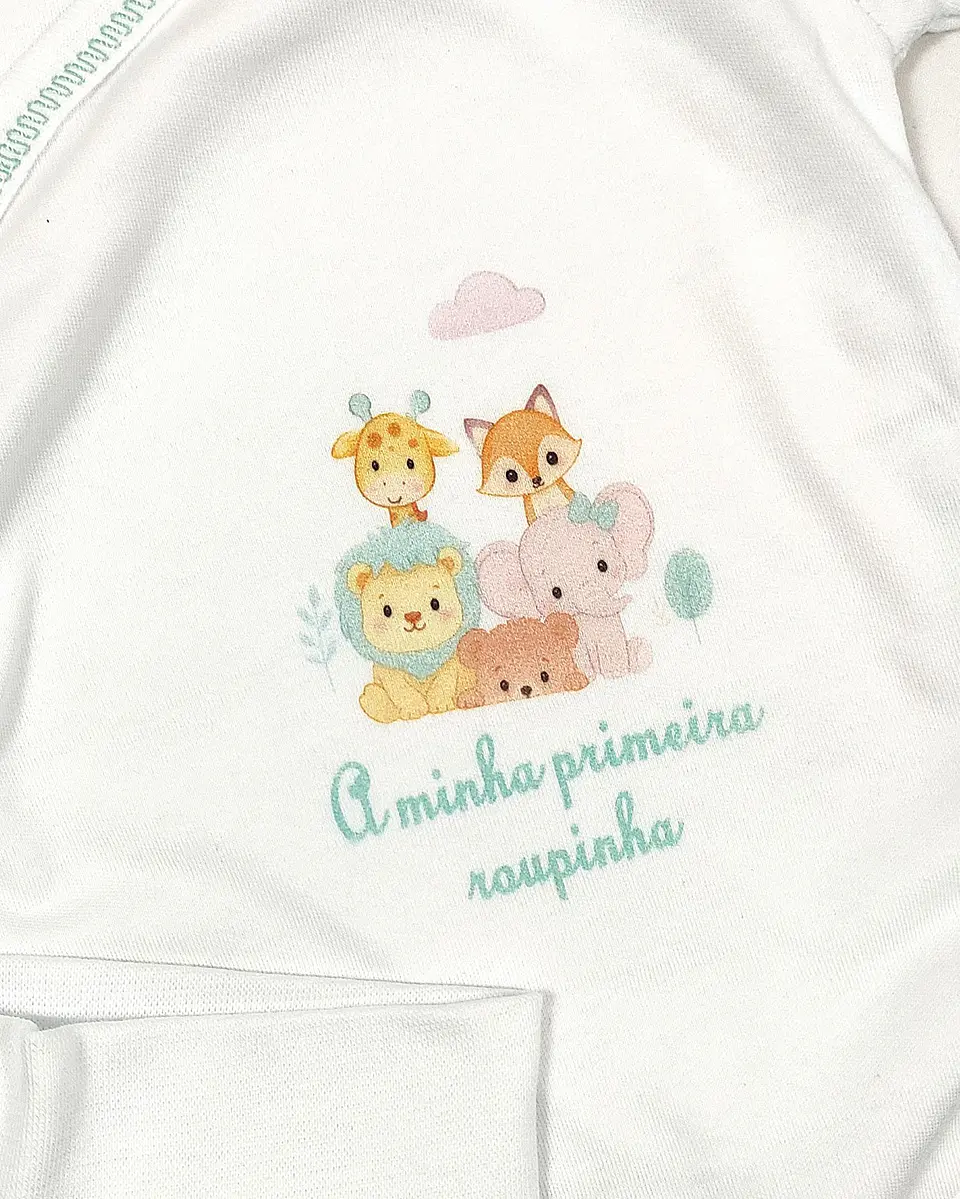 Conjunto 1.ª Roupinha para Bebé em Veludo Estampado com Animais 4