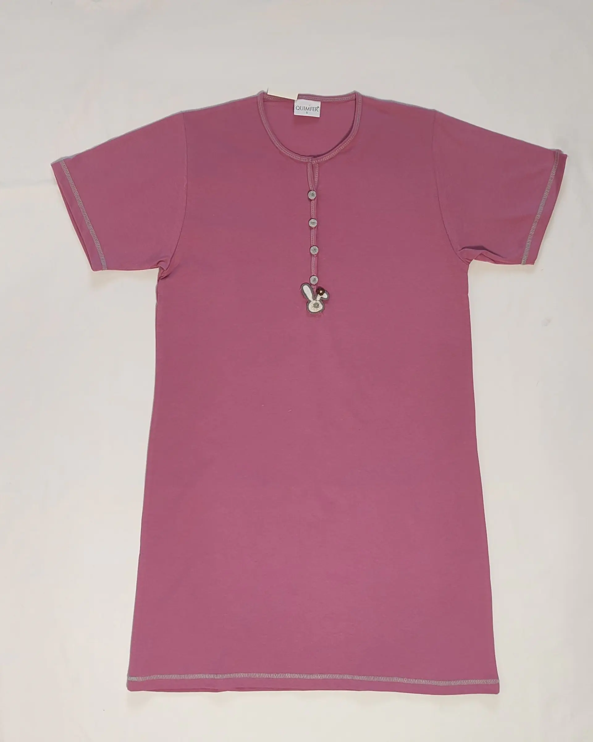 Camisa de dormir em algodão com abertura frontal - Rosa  3