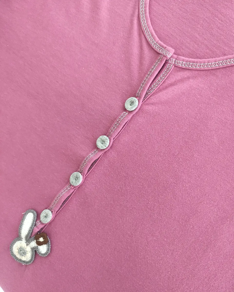 Camisa de dormir em algodão com abertura frontal - Rosa  4