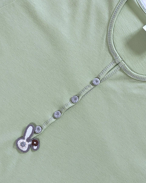Camisa de dormir em algodão com abertura frontal - Verde