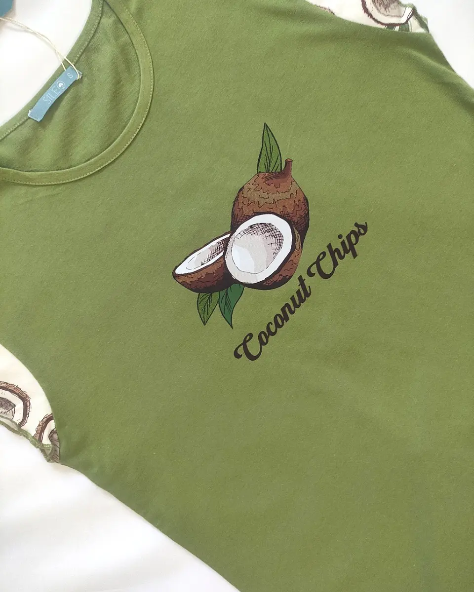 Pijama Feminino em Algodão Verde com Calção Estampado de Cocos  2