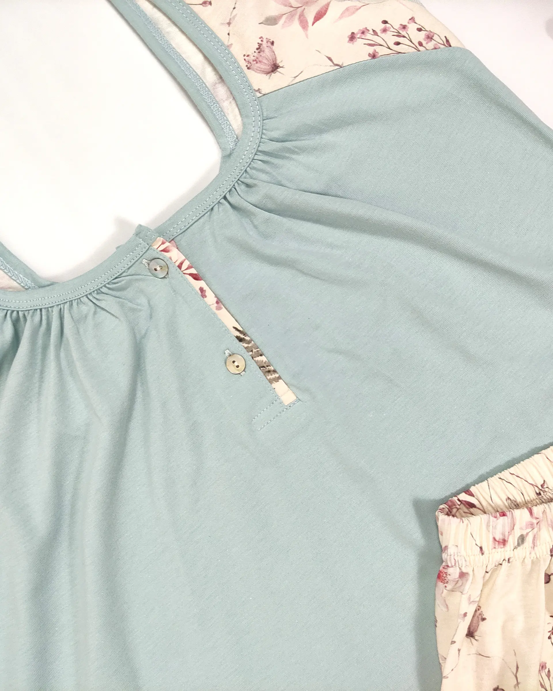 Pijama de Mulher com Alças e Calções Florais - Azul 4