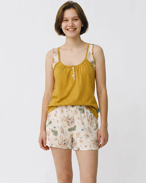 Pijama de Mulher com Alças e Calções Florais 