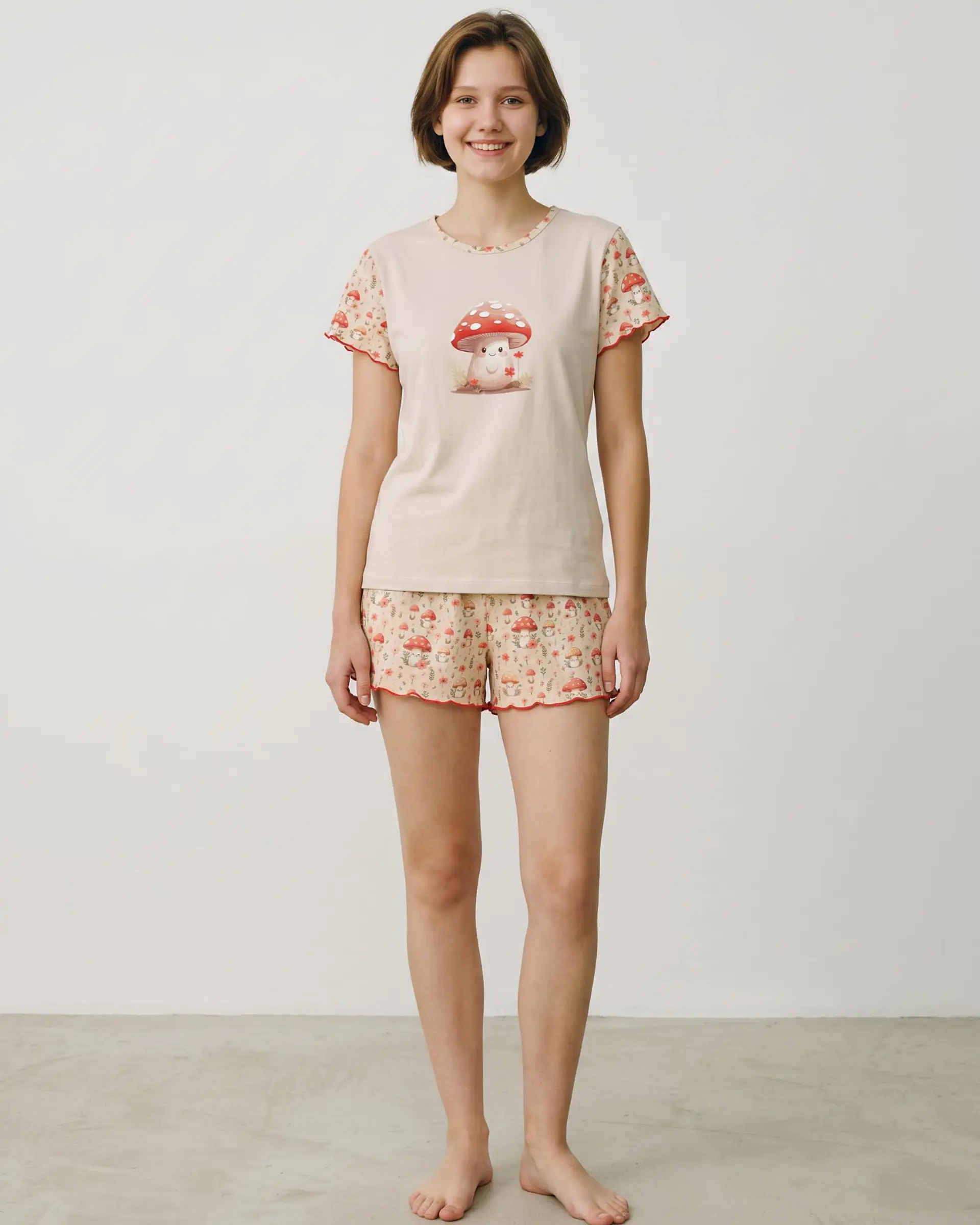 Pijama Curto de Mulher com Estampado de Cogumelos 1