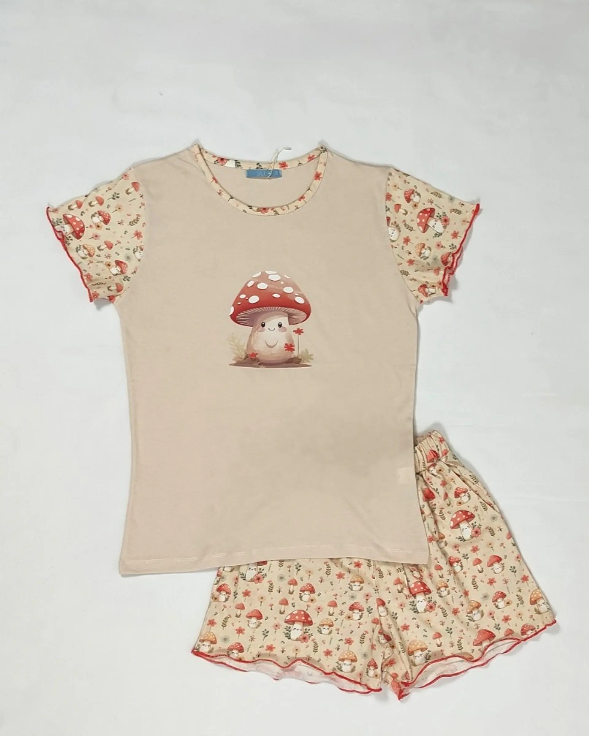Pijama Curto de Mulher com Estampado de Cogumelos 3