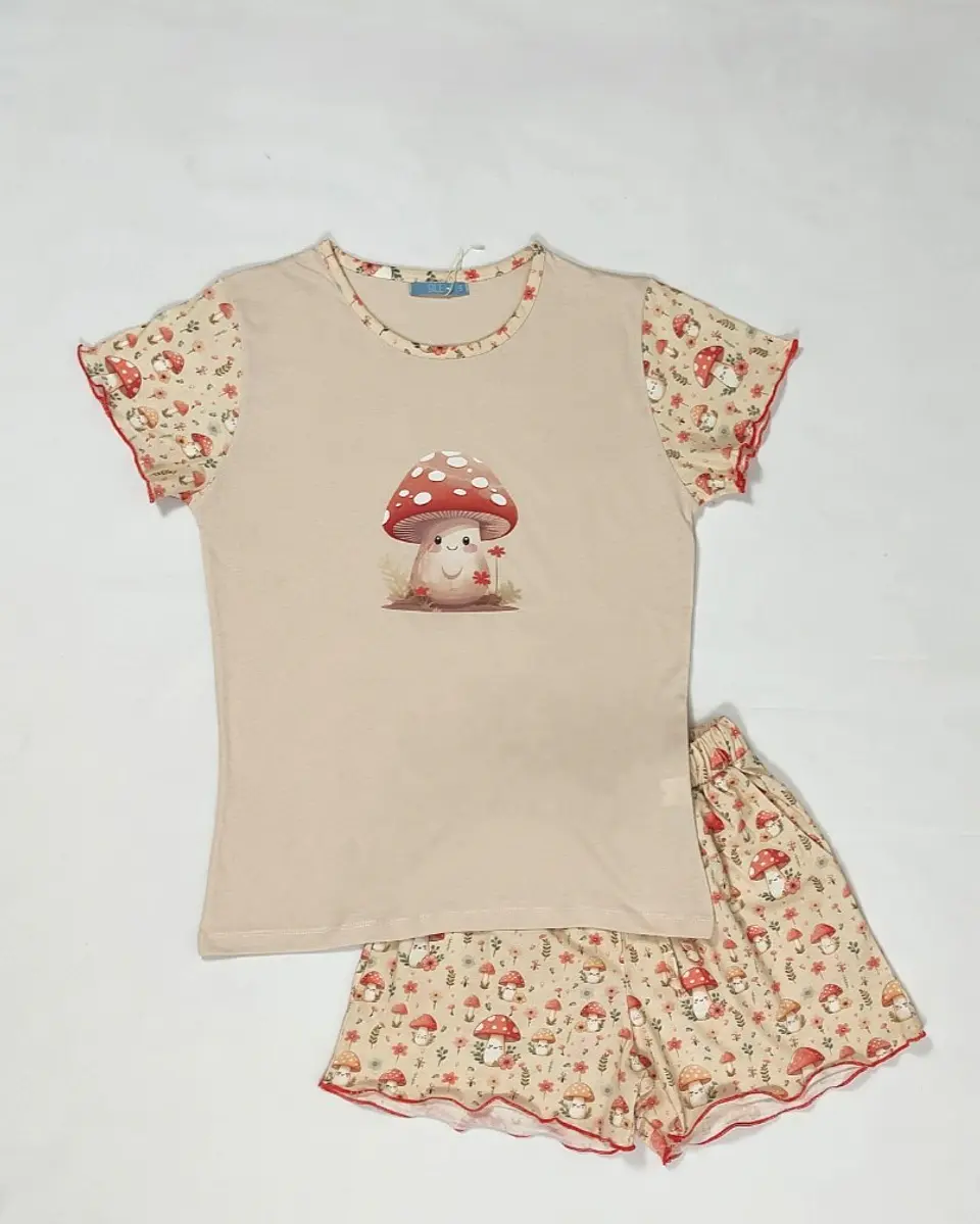 Pijama Curto de Mulher com Estampado de Cogumelos 3