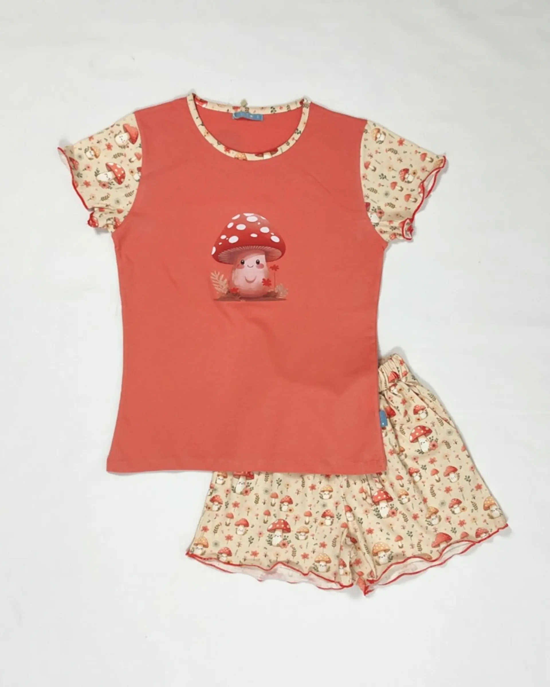 Pijama Curto de Mulher com Estampado de Cogumelos - salmão 3