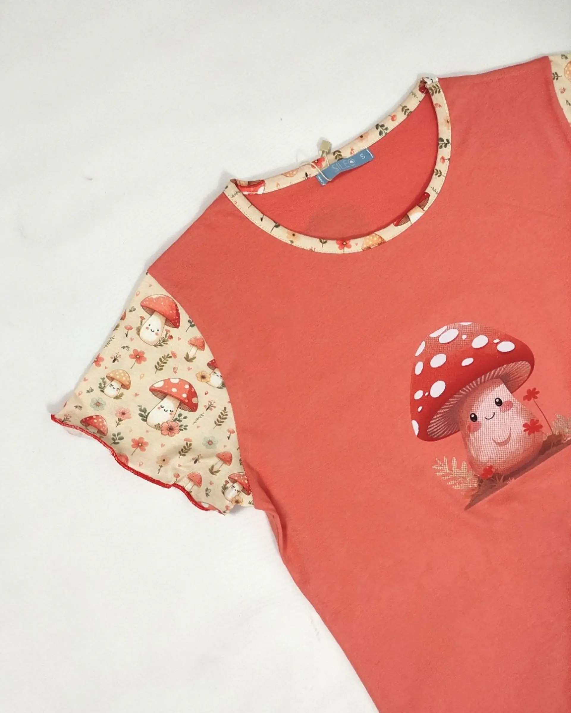 Pijama Curto de Mulher com Estampado de Cogumelos - salmão 4