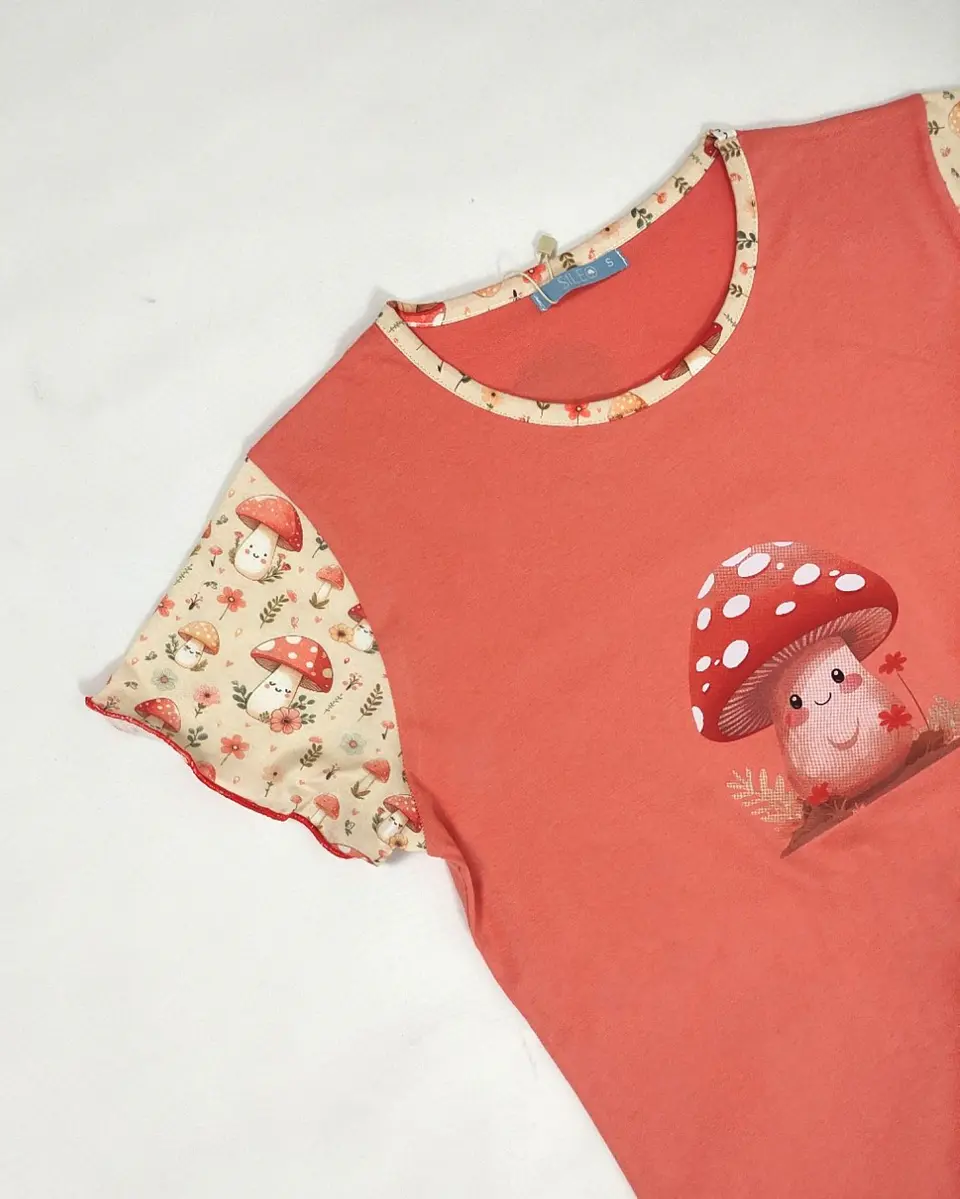 Pijama Curto de Mulher com Estampado de Cogumelos - salmão 4