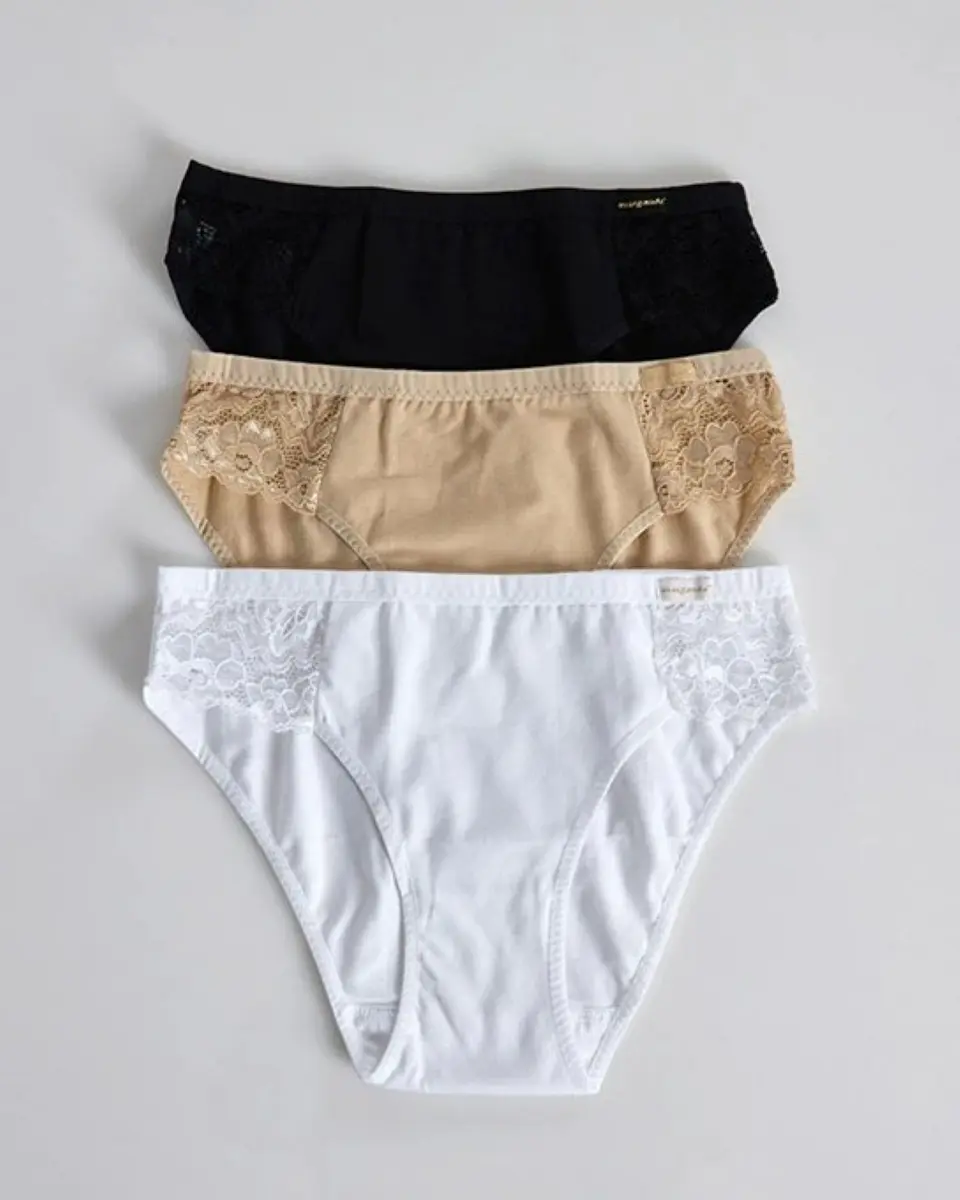 Bikini em algodão com renda lateral - Pack de 3 3