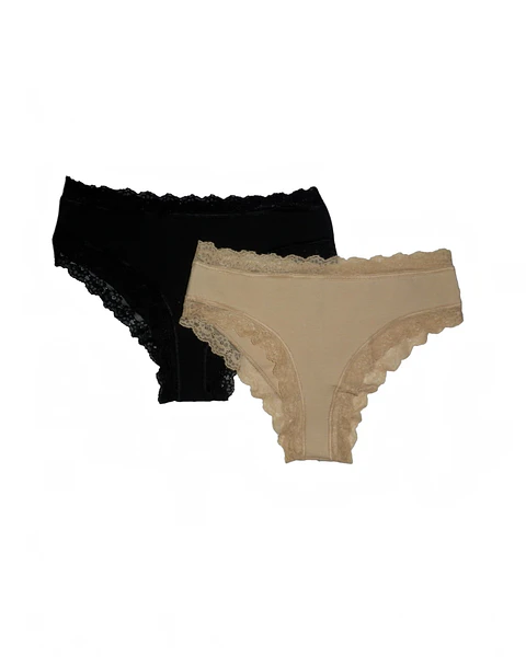 Bikini de senhora algodão e renda  - Pack de 2 