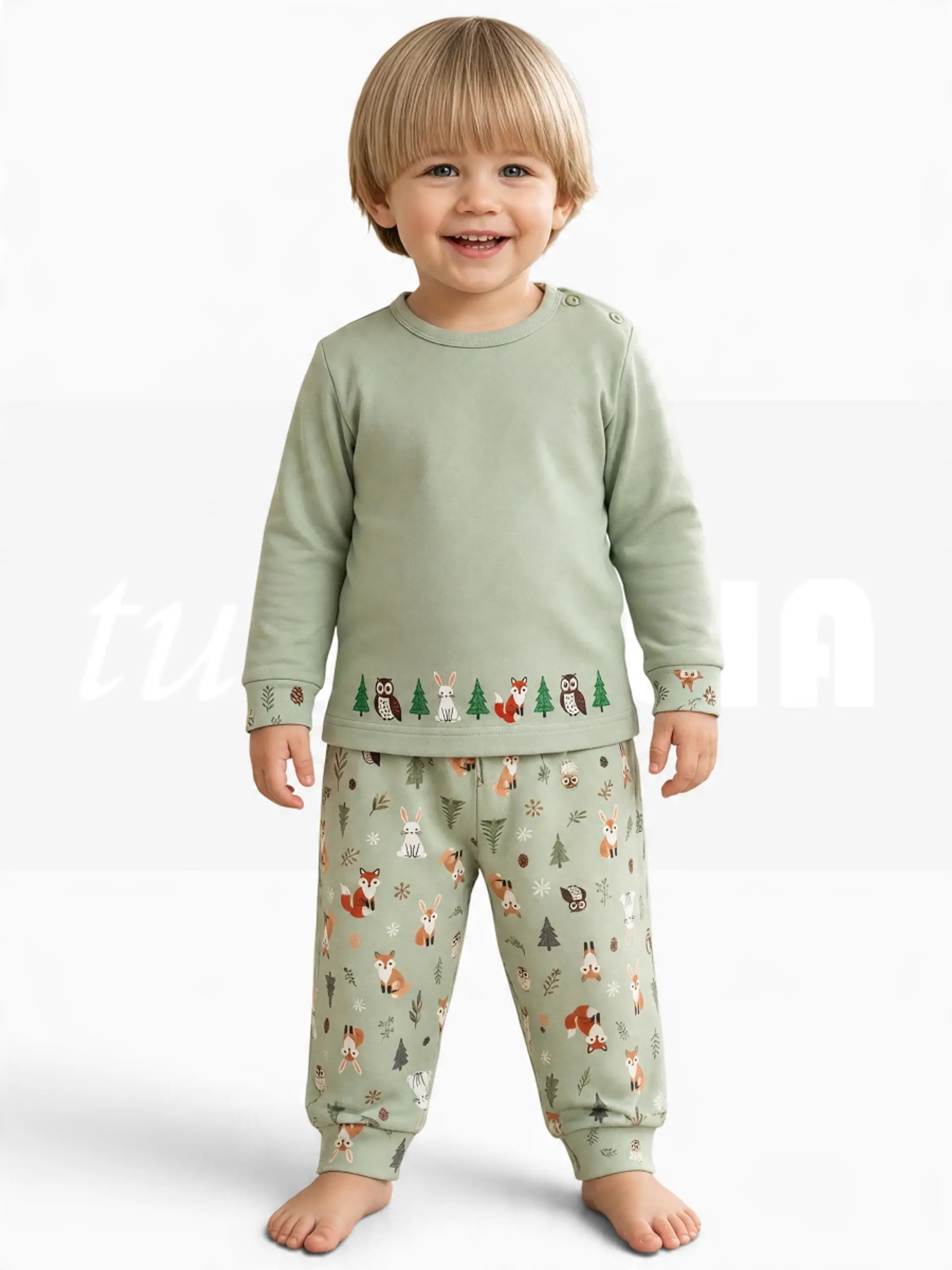 Pijama de Bebé “Amigos da Floresta” – 100% Algodão (com carda) 1