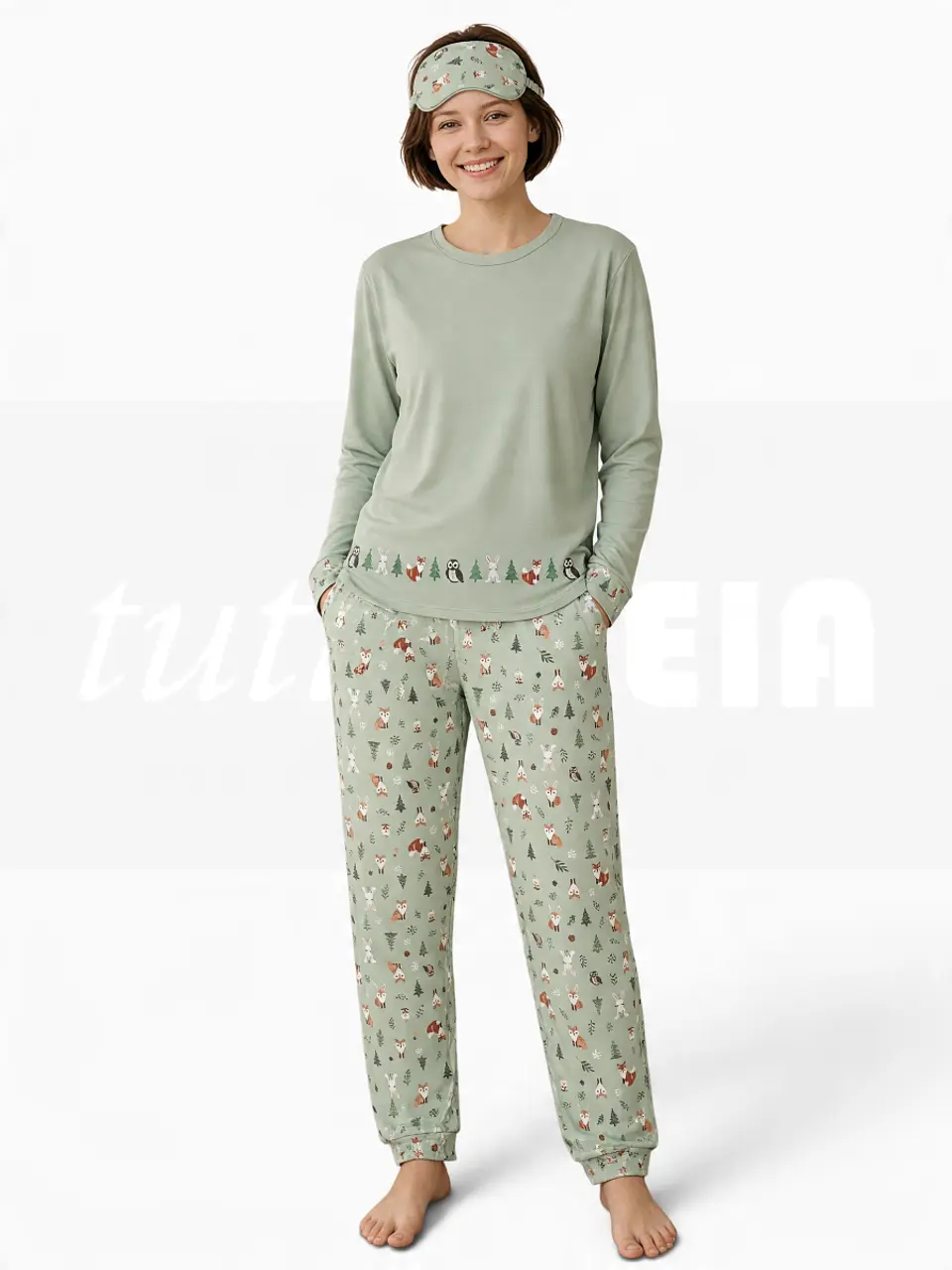 Pijama de Senhora 100% Algodão Cardado – Amigos da Floresta 1