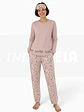 Pijama de Senhora 100% Algodão Cardado – Amigos da Floresta - rosa - Thumbnail 1