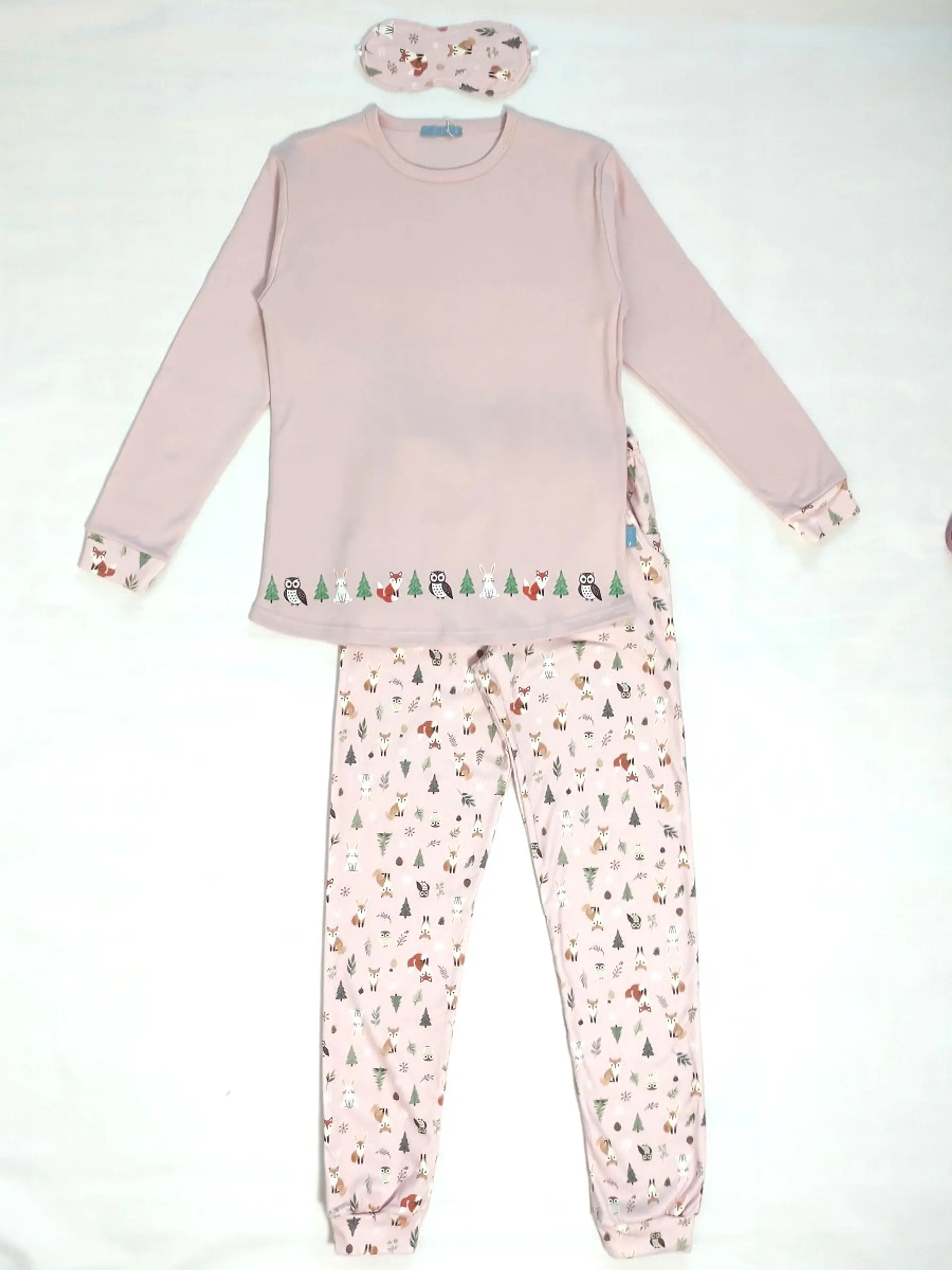 Pijama de Senhora 100% Algodão Cardado – Amigos da Floresta - rosa 3