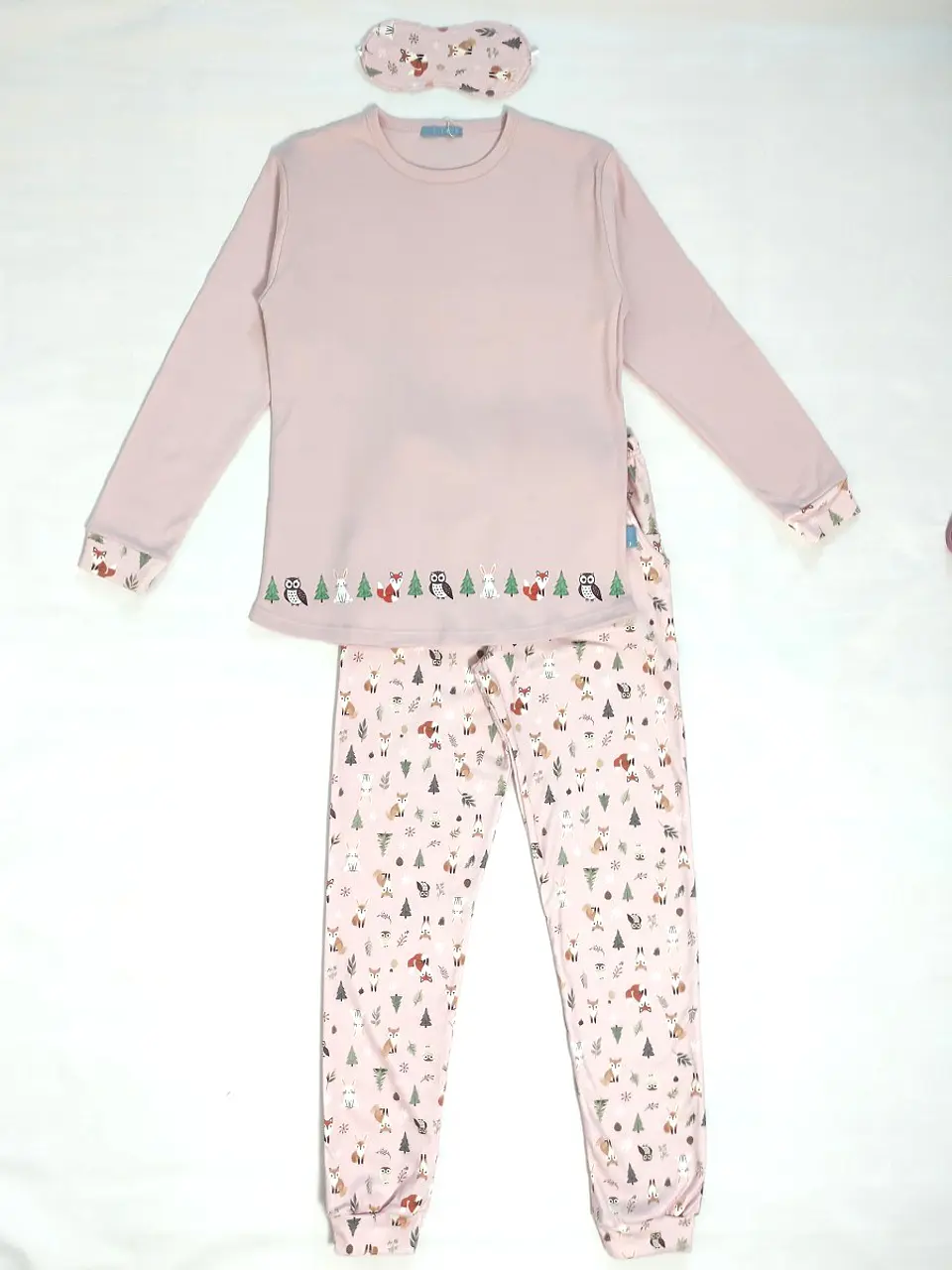 Pijama de Senhora 100% Algodão Cardado – Amigos da Floresta - rosa 3