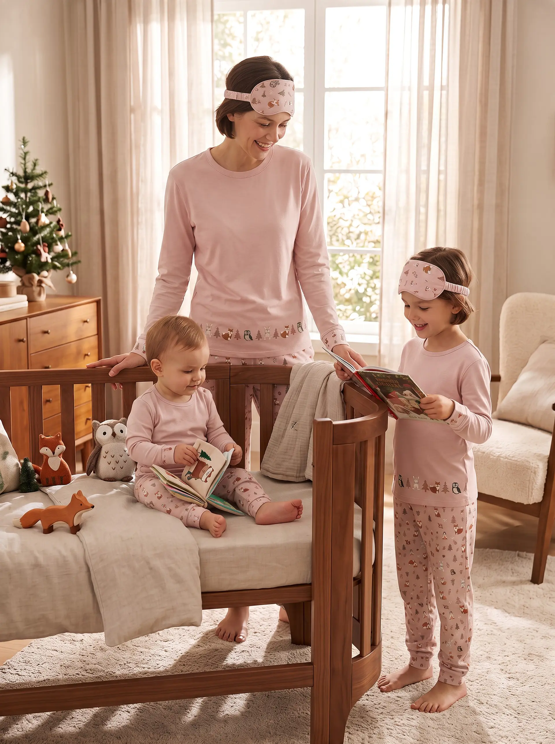 Pijama de Senhora 100% Algodão Cardado – Amigos da Floresta - rosa 2