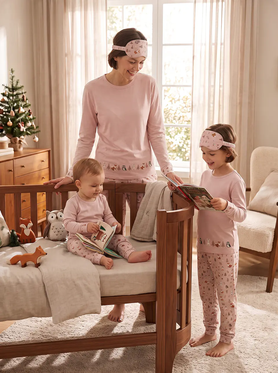 Pijama de Senhora 100% Algodão Cardado – Amigos da Floresta - rosa 2