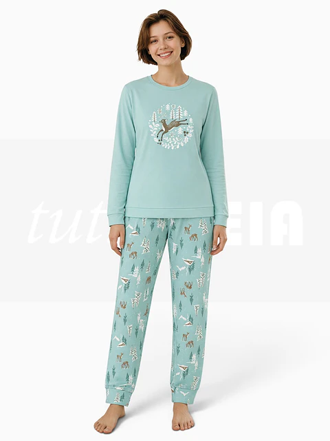 Pijama de mulher em algodão com calças estampadas