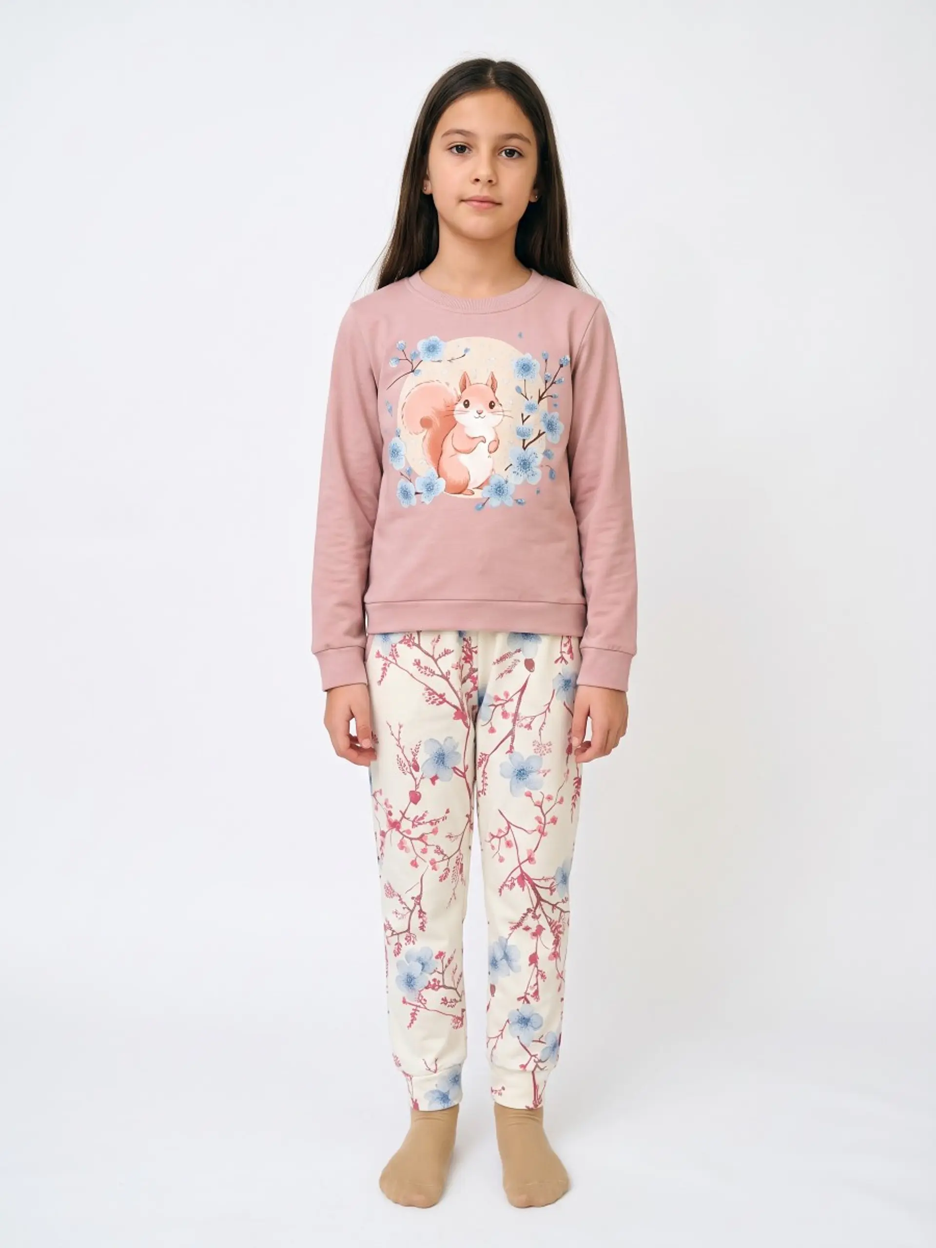 Pijama de menina 100% algodão (com carda) - Esquilo  1